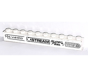 LEGO White Brick 1 x 10 with 'Hevado', 'XSTREAM', 'Super Fast', 'NUTY REZ' Sticker (6111)