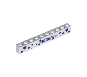 LEGO White Brick 1 x 10 with JANUARY/FEBRUARY (6111 / 13472)