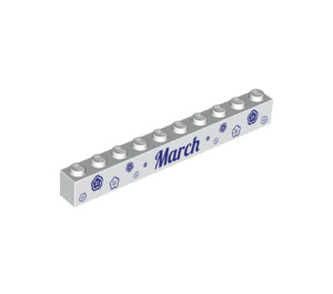 LEGO White Brick 1 x 10 with March / April (6111 / 13477)