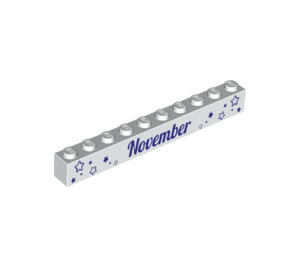 LEGO White Brick 1 x 10 with 'November' and 'December' (6111 / 13483)