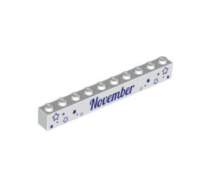 LEGO Blanco Ladrillo 1 x 10 con 'November' y 'December' (6111 / 13483)