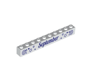 LEGO White Brick 1 x 10 with 'September' and 'October' (6111 / 13481)