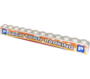 LEGO White Brick 1 x 12 with 'BRICK TOWN PARKING' and 2 Parking Signs Sticker (6112)
