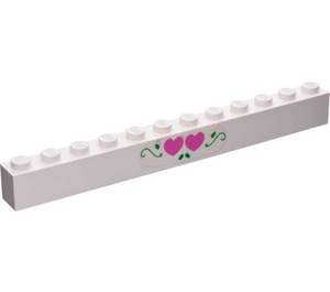 LEGO White Brick 1 x 12 with Hearts  Sticker (6112)