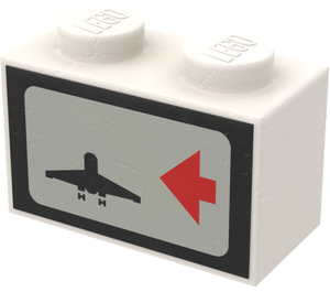 LEGO Weiß Backstein 1 x 2 mit Airplane, rot Pfeil, Dark Background (Recht) Aufkleber mit Unterrohr (3004 / 93792)