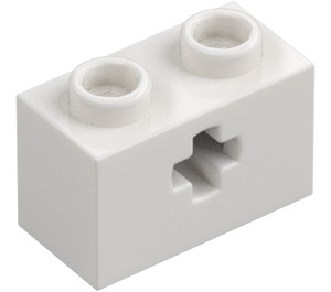 LEGO Hvit Kloss 1 x 2 med Akselhull ('+' Åpning og bunnrør) (31493 / 32064)