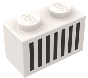 LEGO White Brick 1 x 2 with Black Grille with Bottom Tube (3004)