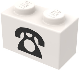 LEGO White Brick 1 x 2 with Black Telephone with Bottom Tube (3004)