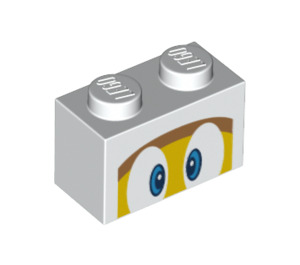 LEGO White Brick 1 x 2 with Boomerang Face with Blue Eyes with Bottom Tube (3004 / 94319)