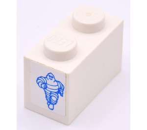 LEGO blanc Brique 1 x 2 avec Michelin Man Autocollant avec tube inférieur (3004)