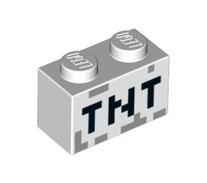 LEGO White Brick 1 x 2 with Minecraft 'TNT' with Bottom Tube (3004 / 19180)