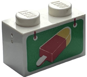 LEGO White Brick 1 x 2 with Red and Yellow Popsicle with Bottom Tube (3004)
