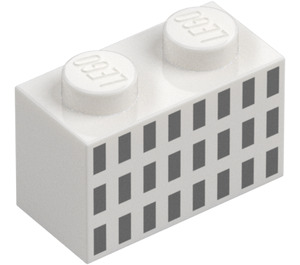 LEGO White Brick 1 x 2 with San Francisco Building Windows with Bottom Tube (3004 / 45329)