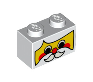 LEGO Hvit Kloss 1 x 2 med Julenisse claus Ansikt med bunnrør (3004 / 95513)