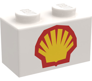 LEGO Valkoinen Palikka 1 x 2 jossa Shell logo (Iso) (3004)