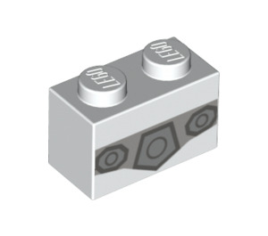 LEGO Wit Steen 1 x 2 met Zilver Riem design met buis aan de onderzijde (3004 / 42804)
