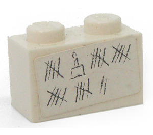 LEGO White Brick 1 x 2 with Tally Marks Sticker with Bottom Tube (3004)