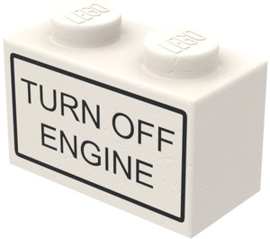 LEGO Wit Steen 1 x 2 met "TURN OFF Motor" Stickers from Set 6375-2 met buis aan de onderzijde (3004)