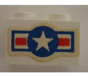 LEGO White Brick 1 x 2 with USA Roundel Sticker with Bottom Tube (3004)