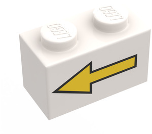 LEGO Wit Steen 1 x 2 met Geel Links Pijl en Zwart Border met buis aan de onderzijde (3004)