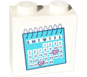 LEGO Blanc Brique 1 x 2 x 1.6 avec Tenons sur Une Côté avec Calendar Autocollant (22885)