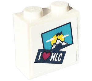 LEGO Weiß Backstein 1 x 2 x 1.6 mit Bolzen auf Eins Seite mit 'HLC', Herz, Mountains Aufkleber (22885)