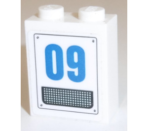 LEGO White Brick 1 x 2 x 2 with '09', Grille Sticker with Inside Stud Holder (3245)