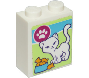 LEGO White Brick 1 x 2 x 2 with Cat, Paw Print, Fish Sticker with Inside Stud Holder (3245)
