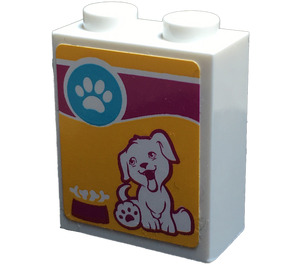 LEGO Wit Steen 1 x 2 x 2 met Hond Biscuit Doos Sticker met binnenas houder (3245)