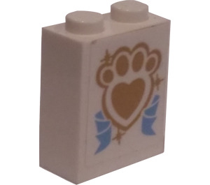 LEGO White Brick 1 x 2 x 2 with Golden Paw Print and Ribbon Sticker with Inside Stud Holder (3245)