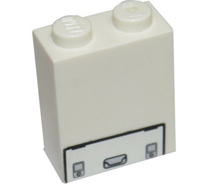 LEGO White Brick 1 x 2 x 2 with Hatch Sticker with Inside Axle Holder (3245)