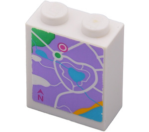LEGO White Brick 1 x 2 x 2 with Heartlake Map Sticker with Inside Stud Holder (3245)