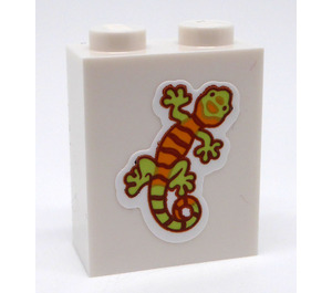 LEGO White Brick 1 x 2 x 2 with Lime and Orange Chameleon Sticker with Inside Stud Holder (3245)