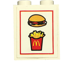 LEGO Wit Steen 1 x 2 x 2 met McDonald's Burger en Chips Sticker met binnenas houder (3245)