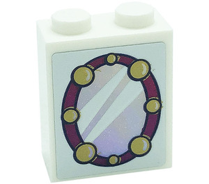 LEGO White Brick 1 x 2 x 2 with Mirror and Lights Sticker with Inside Stud Holder (3245)