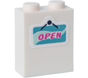 LEGO White Brick 1 x 2 x 2 with 'OPEN' Sticker with Inside Stud Holder (3245)