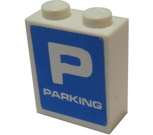 레고 하얀색 벽돌 1 x 2 x 2 ~와 함께 'P' 그리고 Parking 상표 내부 차축 홀더 포함 (3245)