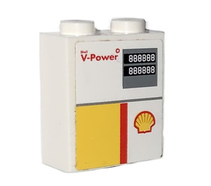 LEGO White Brick 1 x 2 x 2 with Petrol Pump 'V-Power' Sticker with Inside Stud Holder (3245)
