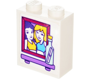 LEGO White Brick 1 x 2 x 2 with Photo Sticker with Inside Stud Holder (3245)