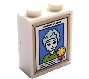 LEGO White Brick 1 x 2 x 2 with Picture, Number 1, Frame, Charlie Sticker with Inside Stud Holder (3245)