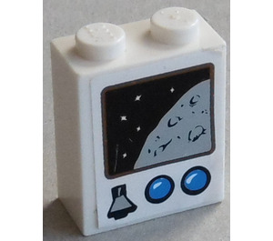 LEGO White Brick 1 x 2 x 2 with Planet, Space and 2 Blue Buttons Sticker with Inside Axle Holder (3245)