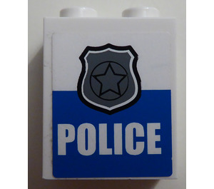 LEGO blanc Brique 1 x 2 x 2 avec 'Police' et badge Autocollant avec porte-goujon intérieur (3245)