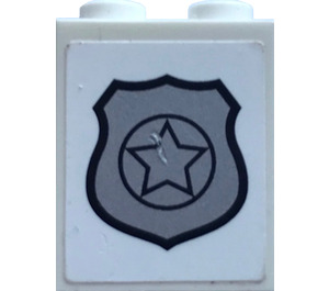 LEGO White Brick 1 x 2 x 2 with Police Badge in Silver Sticker with Inside Stud Holder (3245)