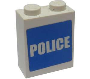 LEGO White Brick 1 x 2 x 2 with Police Sticker with Inside Stud Holder (3245)