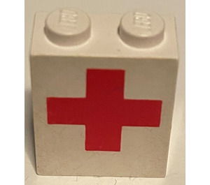 LEGO Weiß Stein 1 x 2 x 2 mit Rot Kreuz mit Innenachshalter (3245)