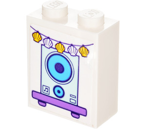 LEGO White Brick 1 x 2 x 2 with Speaker Sticker with Inside Stud Holder (3245)