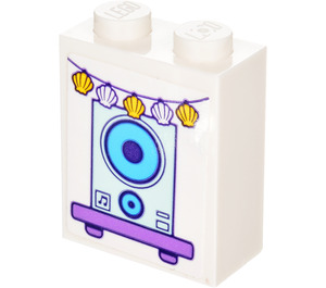 LEGO hvid Klods 1 x 2 x 2 med Speaker Klistermærke med inde i knops holder (3245)