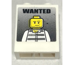 LEGO White Brick 1 x 2 x 2 with Wanted poster Sticker with Inside Axle Holder (3245)