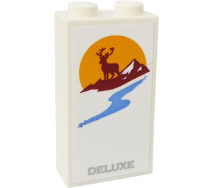 LEGO Weiß Backstein 1 x 2 x 3 mit 'DELUXE', Deer, Mountains, River und Sunset Aufkleber (22886)