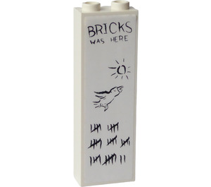 LEGO White Brick 1 x 2 x 5 with "BRICKS WAS HERE", Bird and Sun Sticker with Stud Holder (2454)